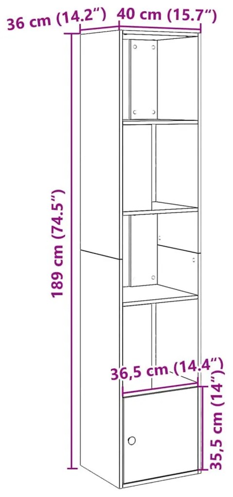 Βιβλιοθήκη Λευκή 40x36x189 εκ. από Επεξεργασμένο Ξύλο - Λευκό