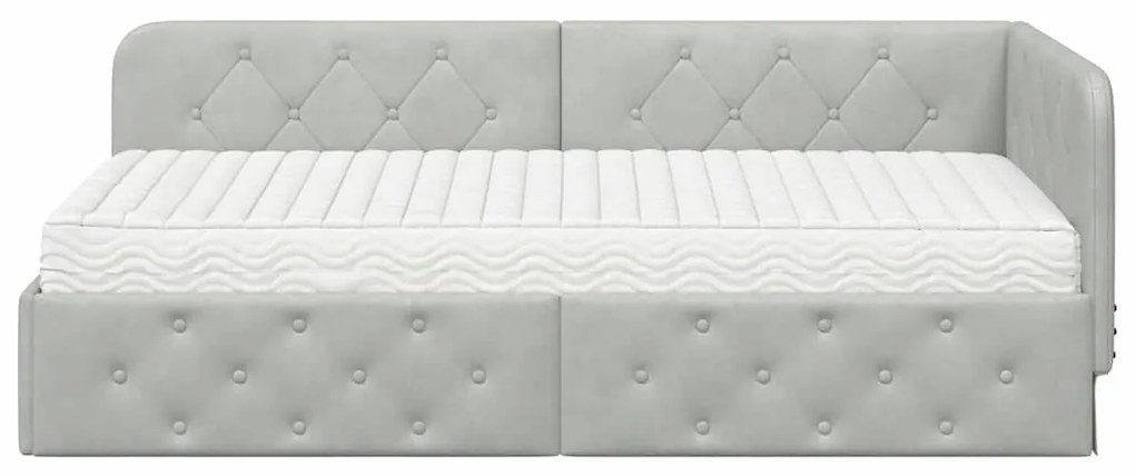 vidaXL Κρεβάτι Γωνίας με στρώμα Ανοιχτό γκρι 90 x 190 cm Βελούδο