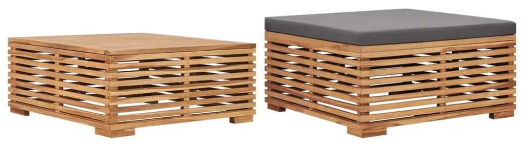 vidaXL Σετ Τραπέζι Κήπου &amp; Υποπόδιο Μασίφ Ξύλο Teak με Γκρι Μαξιλάρι