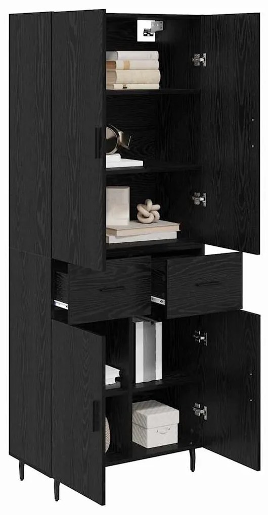 vidaXL Highboard με συρτάρι 2 pcs Μαύρη δρυς Σύνθετο Ξύλο και Γυαλί