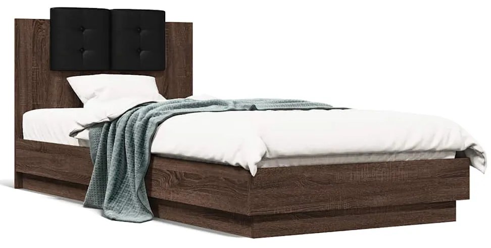 vidaXL Πλαίσιο Κρεβατιού με Κεφαλάρι Καφέ Δρυς 90x200 εκ. Επεξ. Ξύλο
