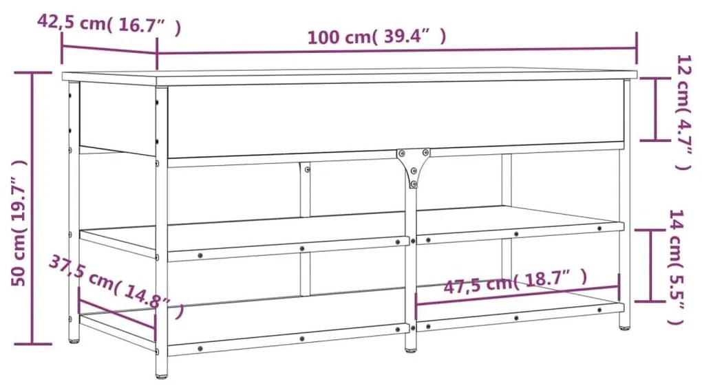 Παπουτσοθήκη Γκρι Sonoma 100x42,5x50 εκ. από Επεξεργασμένο Ξύλο - Γκρι