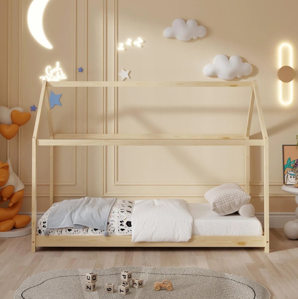 Κρεβάτι Παιδικό PEPE τ. Montessori απο Ξύλο Πεύκο σε Φυσικό 90x190 εκ. 97x196x141 εκ.