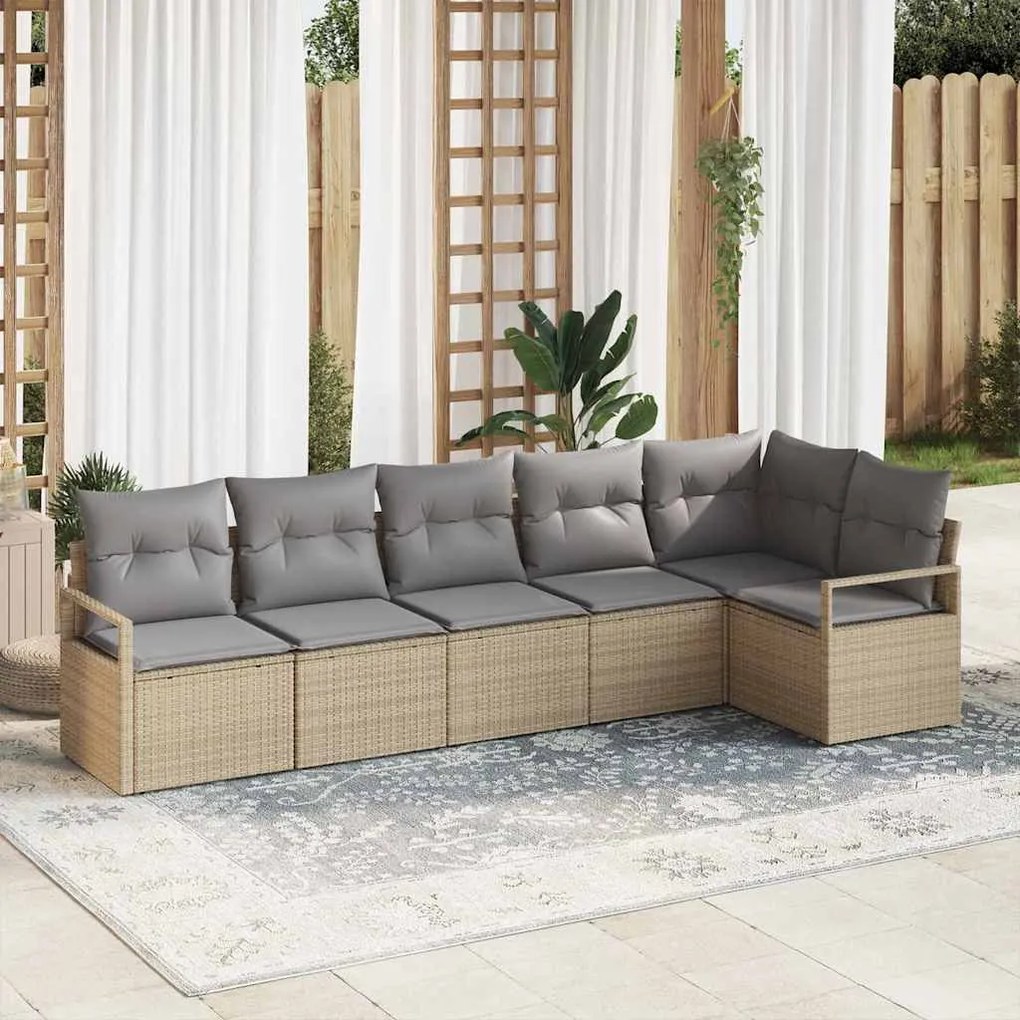 vidaXL Σετ Καναπέ Κήπου με μαξιλάρι 6 pcs Μπεζ, Ανοιχτό Γκρι