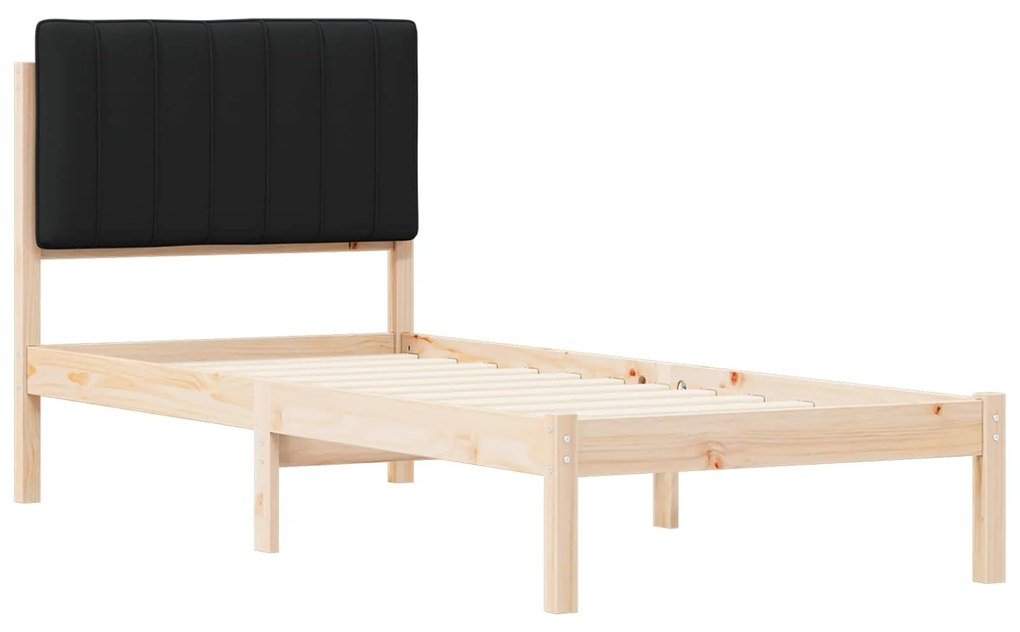 vidaXL Σκελετός Κρεβατιού με Επενδεδυμένο Κεφαλάρι Μαύρο 75 x 190 cm