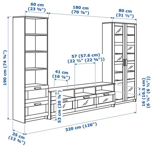 BRIMNES σύνθεση αποθήκευσης TV/γυάλινες πόρτες 592.782.32