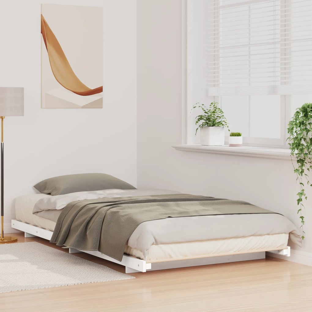vidaXL Κρεβάτι δαπέδου Λευκό 100 x 200 cm Μασίφ ξύλο πεύκου