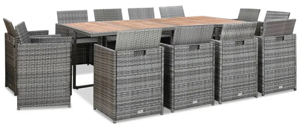 vidaXL Σετ Τραπεζαρίας Εξ. Χώρου 13 τεμ Ανθρακί Συνθ Ρατάν + Μαξιλάρια