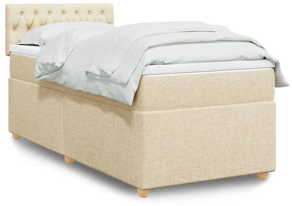 vidaXL Κρεβάτι Boxspring με Στρώμα Κρεμ 100 x 200 εκ. Υφασμάτινο