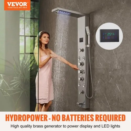 VEVOR Shower Panel Tower System 6 Modes Hydroelectricity LED Stainless Steel