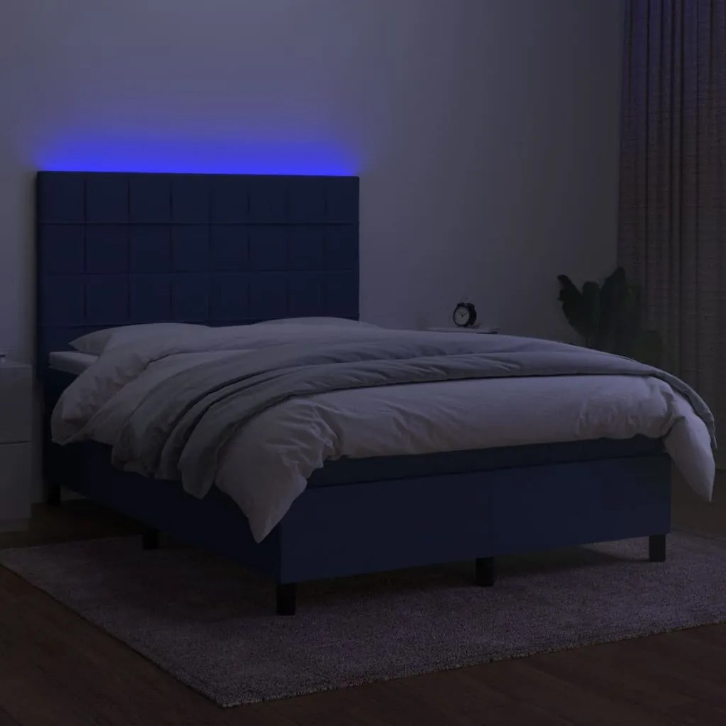 ΚΡΕΒΑΤΙ BOXSPRING ΜΕ ΣΤΡΩΜΑ &amp; LED ΜΠΛΕ 140X200 ΕΚ. ΥΦΑΣΜΑΤΙΝΟ 3134883