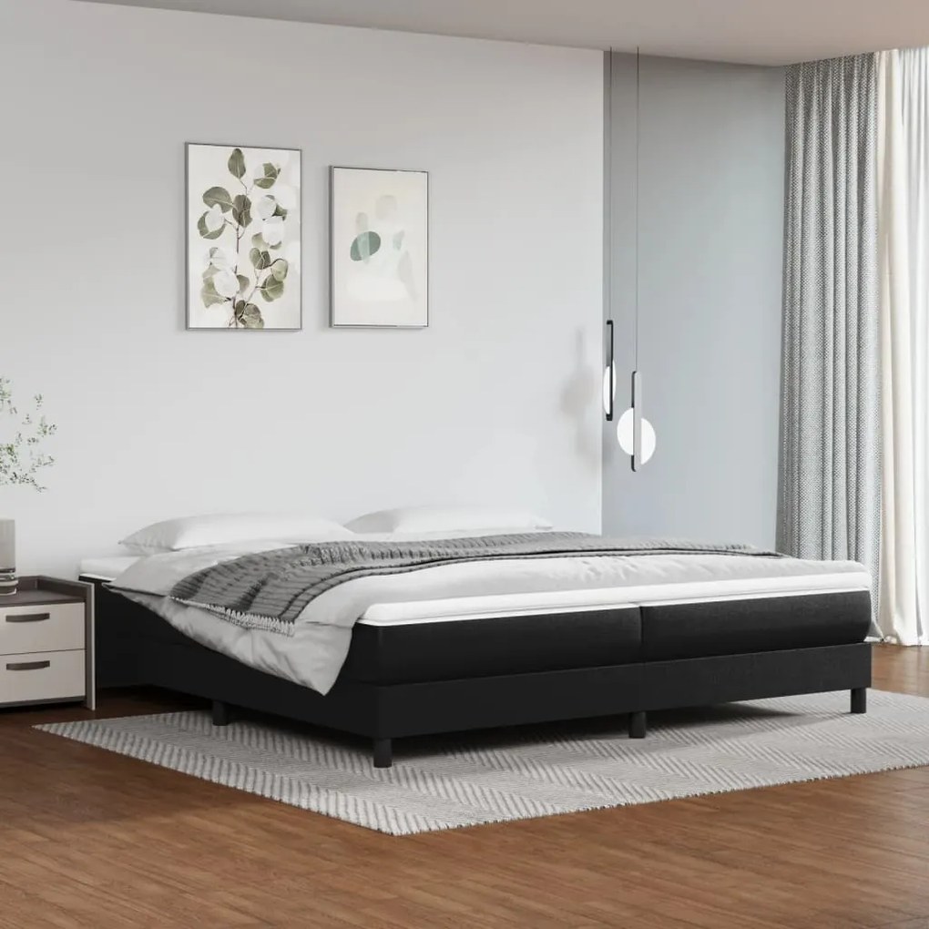 vidaXL Κρεβάτι Boxspring με Στρώμα Μαύρο 200x200 εκ. Συνθετικό Δέρμα