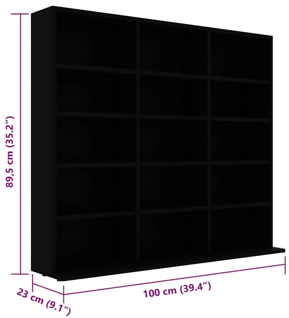 vidaXL Έπιπλο για CD Μαύρο 100 x 23 x 89,5 εκ. από Επεξ. Ξύλο