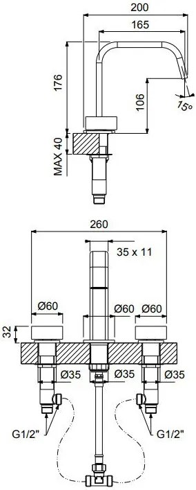 Μπαταρία νιπτήρα 3 οπών με βαλβίδα Clic Clac Halo Vicario-Mauro - Mat
