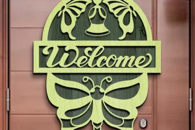 Intra απο ξύλο plywood 3mm-4mm πάχος Butterfly Welcome Sign . Δίασταση 30x20 cm INTRAFABR-76213695