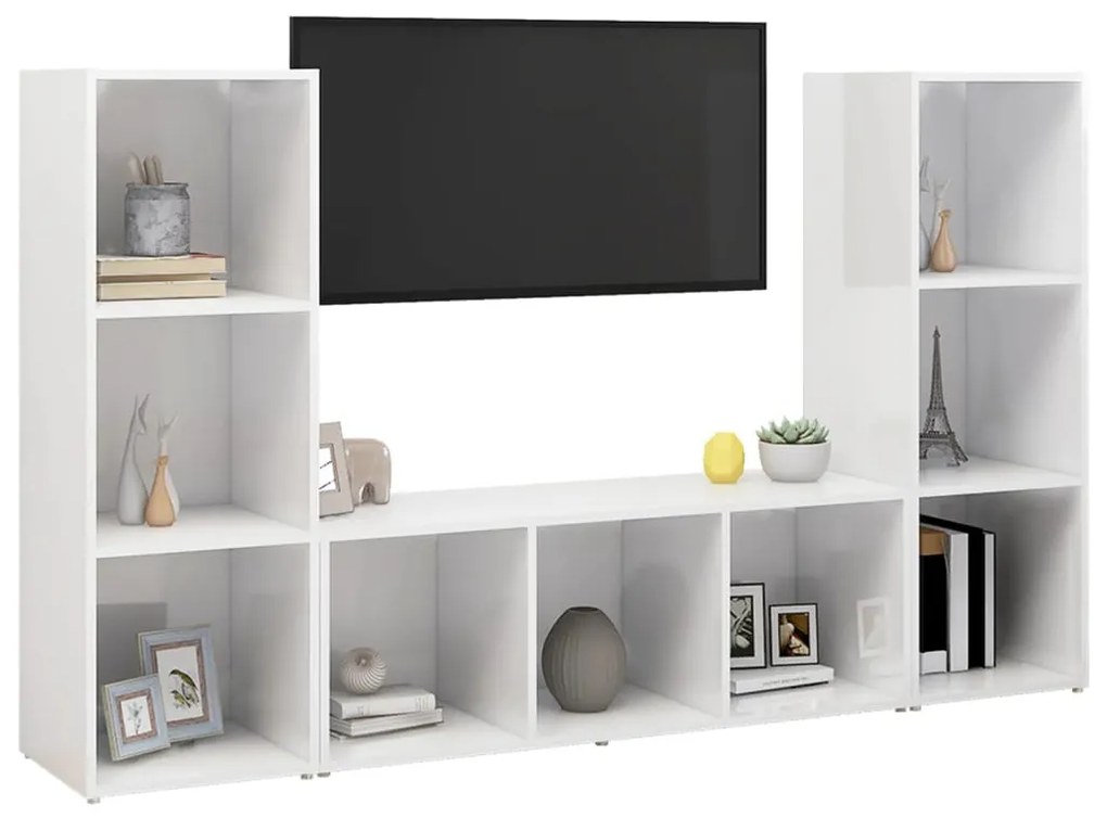 vidaXL Έπιπλα Τηλεόρασης 3 τεμ. Λευκά 107 x 35 x 37 εκ. Μοριοσανίδα