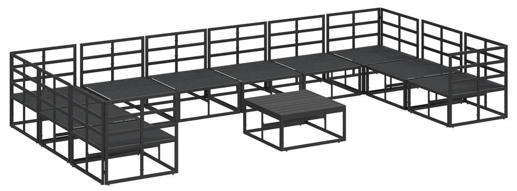 vidaXL Σετ Καναπέ Κήπου με μαξιλάρι 11 pcs Μαύρο Αλουμίνιο