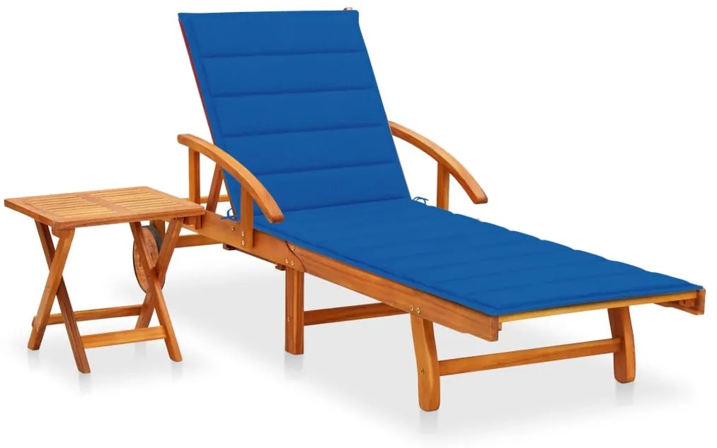 vidaXL Ξαπλώστρα Κήπου με Τραπεζάκι από Μασίφ Ξύλο Ακακίας & Μαξιλάρι