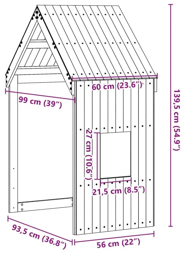 Οροφή Κρεβατιού Παιδική 60x99x139,5 εκ. από Μασίφ Ξύλο Πεύκου - Καφέ