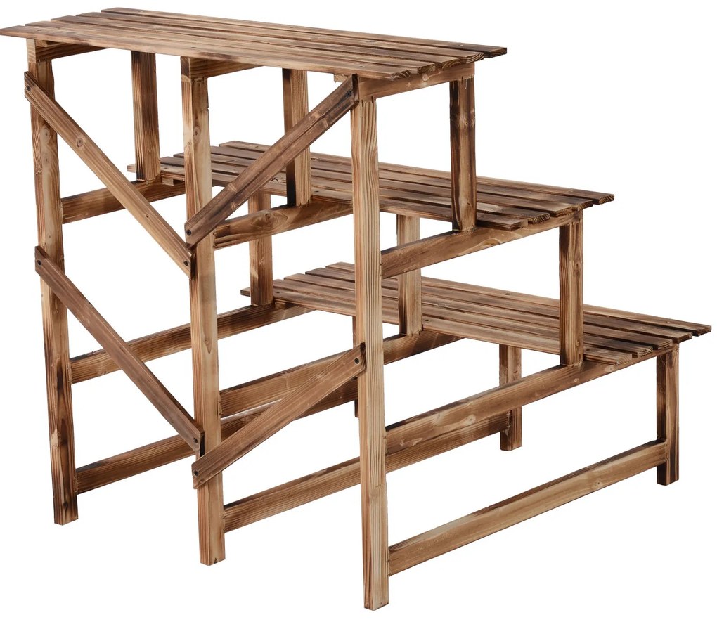 Outsunny Σκάλα φύτευσης, ράφι λουλουδιών, ράφι φύτευσης, βάση λουλουδιών, 3 επίπεδα, ξύλο ελάτης, 80 x 80 x 78cm