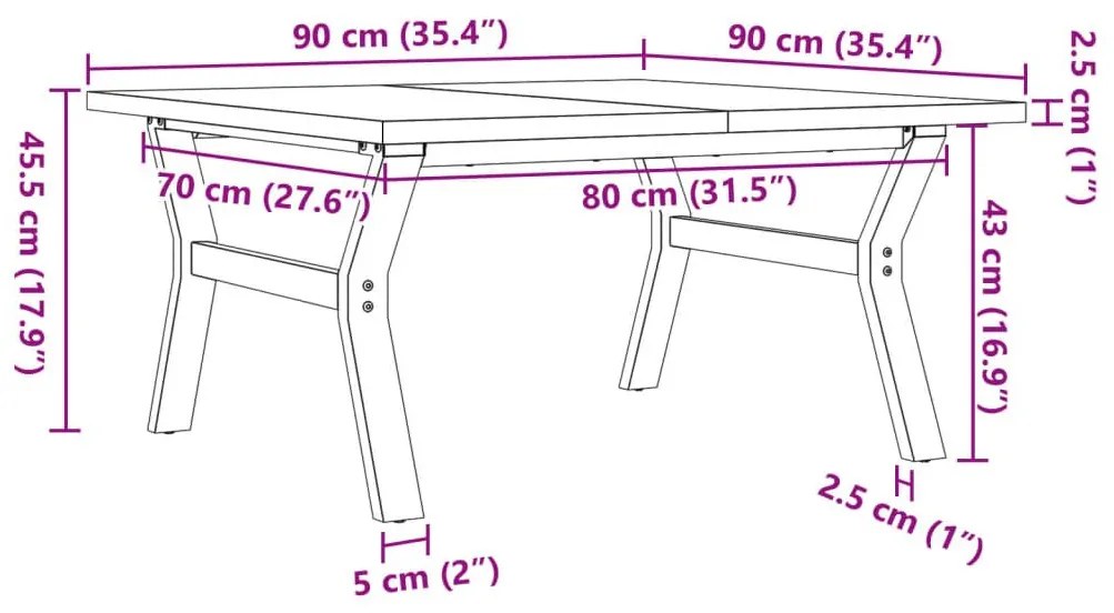 Τραπεζάκι Σαλονιού Πλαίσιο Y Μασίφ Πεύκο/Χυτοσίδηρος - Καφέ