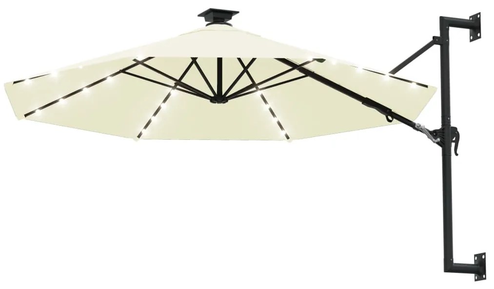 vidaXL Ομπρέλα Κήπου Επιτοίχια με LED Χρ. της Άμμου 300 εκ.