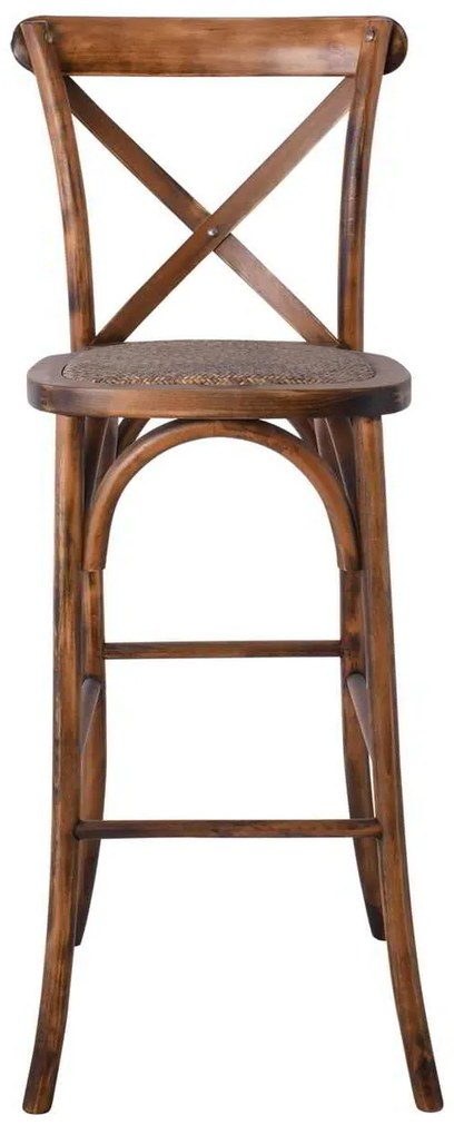 Σκαμπώ Bar DESTINY Καρυδί/Κάθισμα Rattan 45x48x110cm