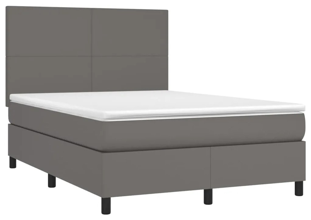 vidaXL Κρεβάτι Boxspring με Στρώμα & LED Γκρι 140x200 εκ. Συνθ. Δέρμα