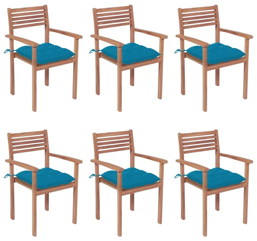 3072591 vidaXL Καρέκλες Κήπου Στοιβαζ. 6 τεμ. από Μασίφ Ξύλο Teak με Μαξιλάρια Μπλε, 1 Τεμάχιο