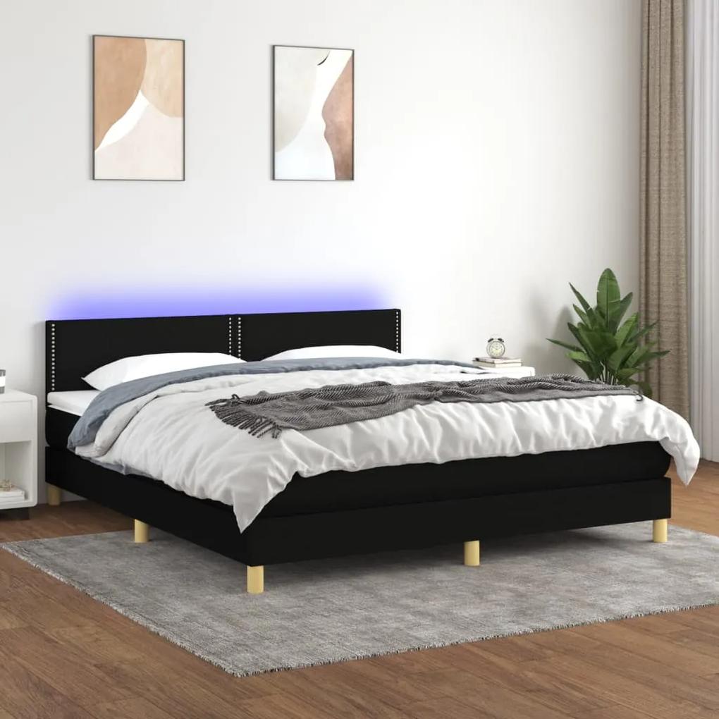 Κρεβάτι Boxspring με Στρώμα &amp; LED Μαύρο 160x200 εκ. Υφασμάτινο