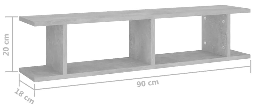 vidaXL Ραφιέρες Τοίχου 2 τεμ. Γκρι Σκυρ. 90 x 18 x 20 εκ. Μοριοσανίδα