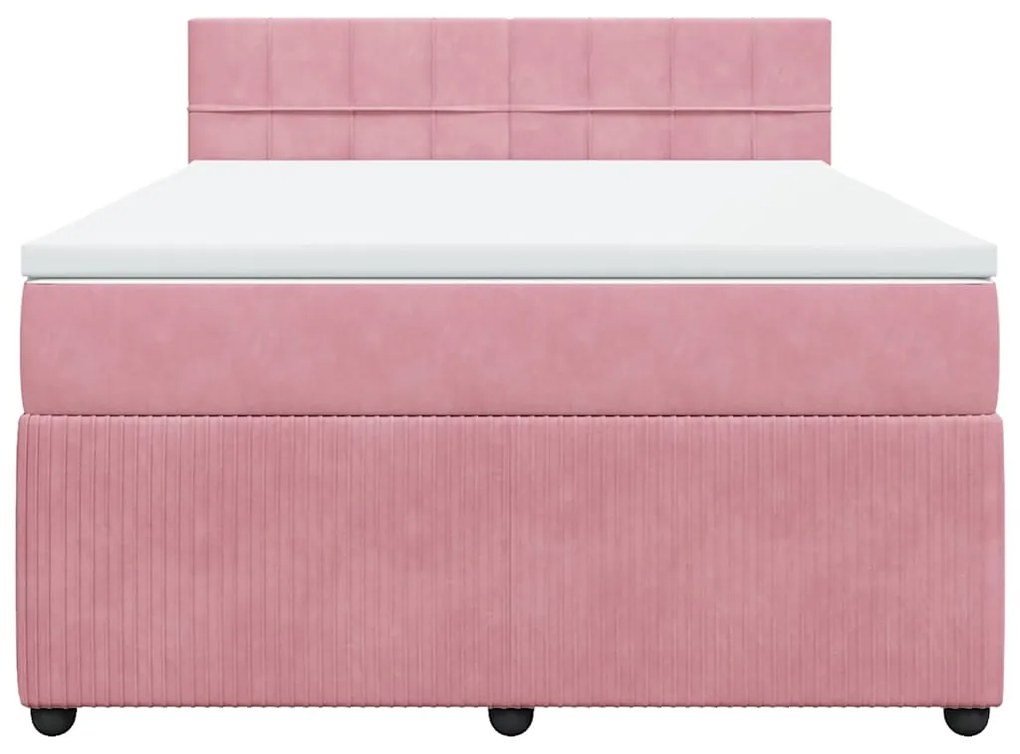 vidaXL Κρεβάτι Boxspring με Στρώμα Ροζ 140x200 εκ. Βελούδινο