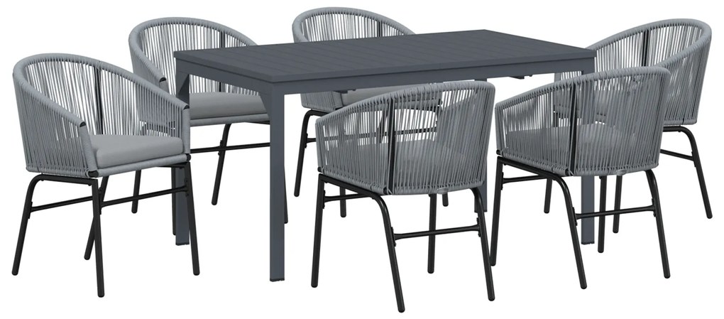 vidaXL Σετ τραπεζαρίας κήπου 7 pcs Γκρι Μεγάλο Μέταλλο & Ρατάν
