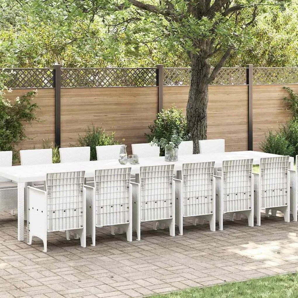 vidaXL Σετ Τραπεζαρίας Κήπου 15 pcs Λευκό 14-θέσιο Ρατάν &amp; Μέταλλο