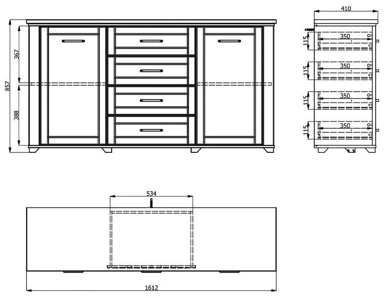 Κομότα - Μπουφές Valencia 3K4F Λευκό - Artisan Oak 161x41x85,5 εκ. 161x41x85.5 εκ.