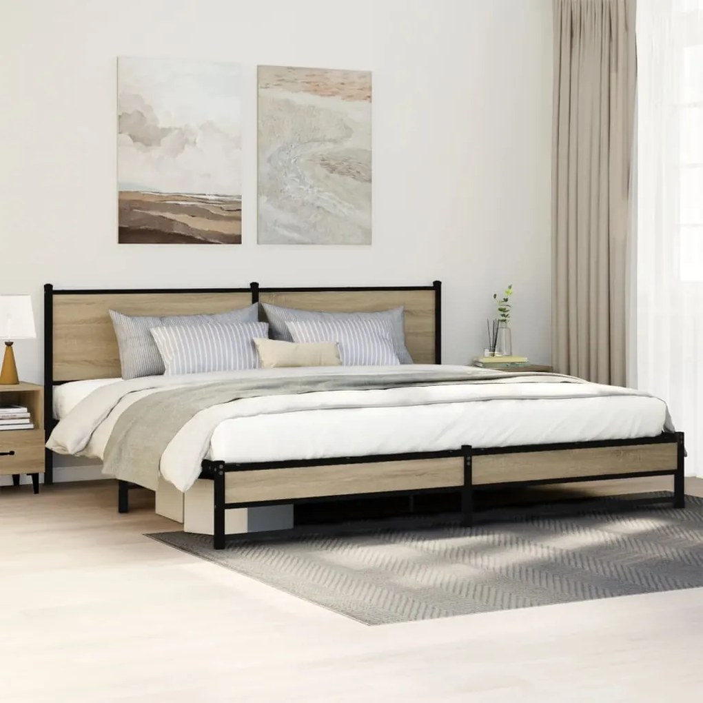 vidaXL Σκελετός Κρεβ. Χωρίς Στρώμα Sonoma Δρυς 200x200 εκ. Μεταλλικό