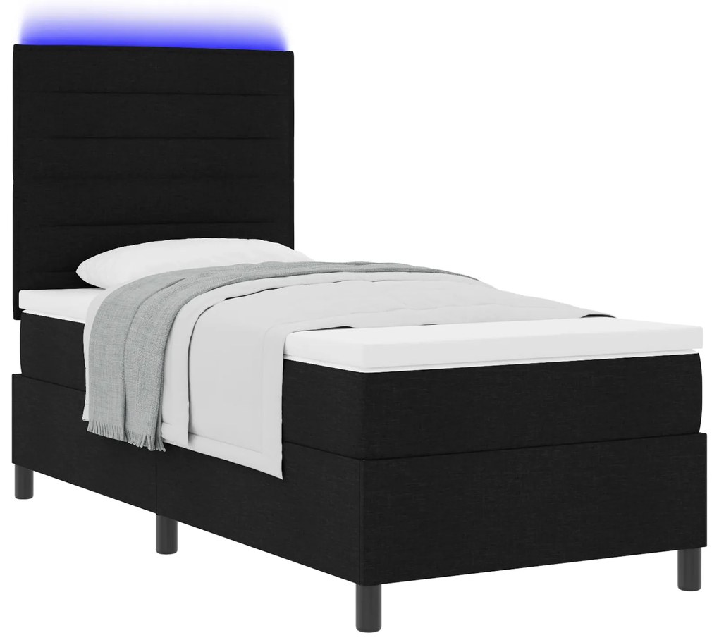 vidaXL Κρεβάτι με ελατήρια και στρώμα & LED Φως - Μαύρο - 100 x 200 εκ. Υφασμάτινος