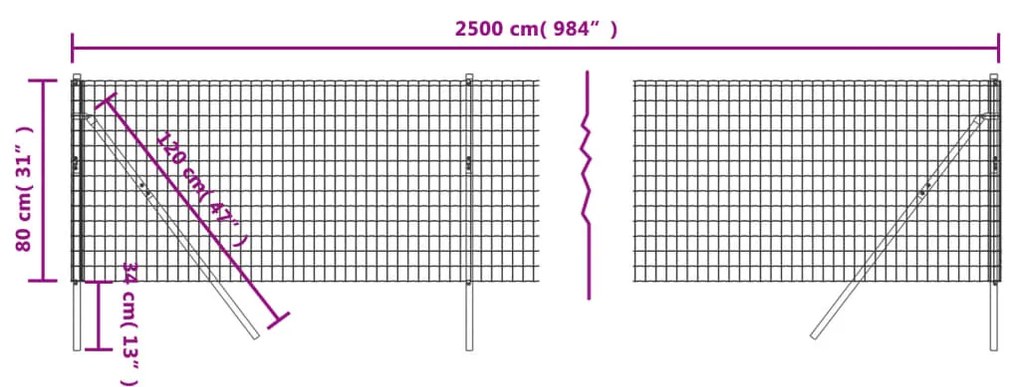 Συρματόπλεγμα Περίφραξης Ανθρακί 0,8x25 μ. Γαλβανισμένο Ατσάλι - Ανθρακί