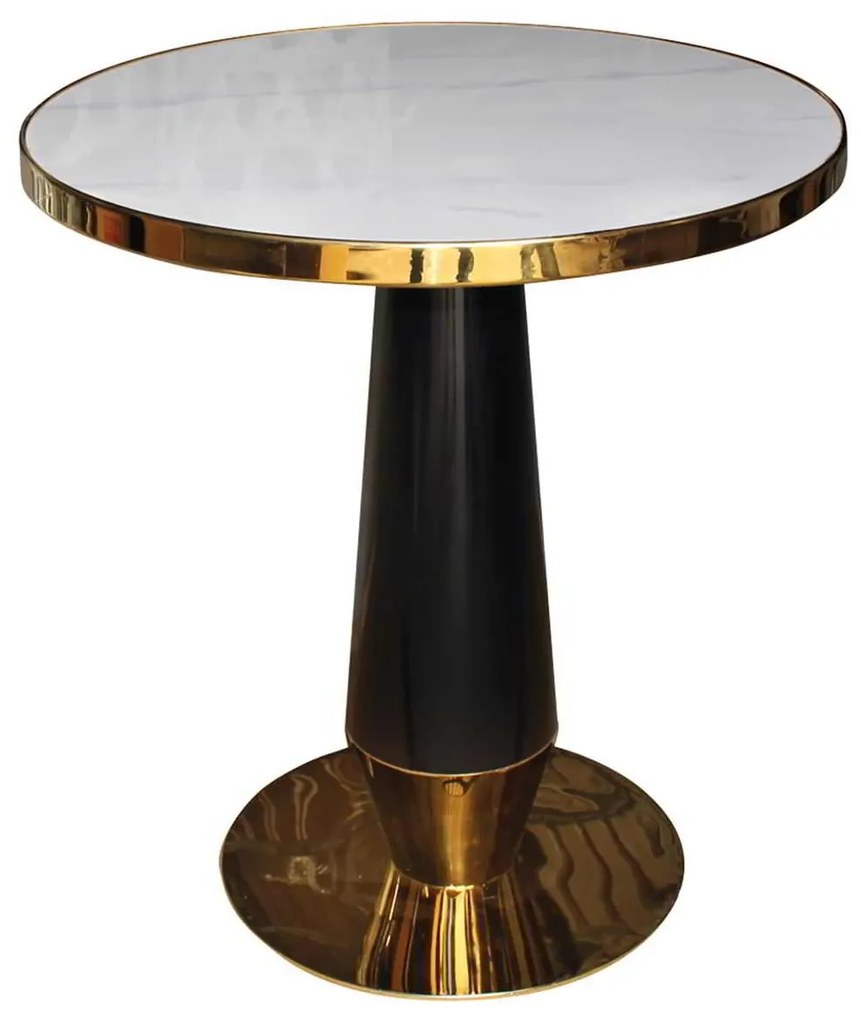 OLIVE Τραπέζι Βαφή Μαύρο-Gold, Επιφάνεια Sintered Stone White Marble Φ70x73cm