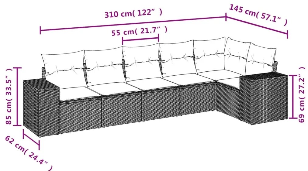 vidaXL Καναπές Κήπου 6 Τεμαχίων Μαύρο από Συνθετικό Ρατάν με Μαξιλάρια