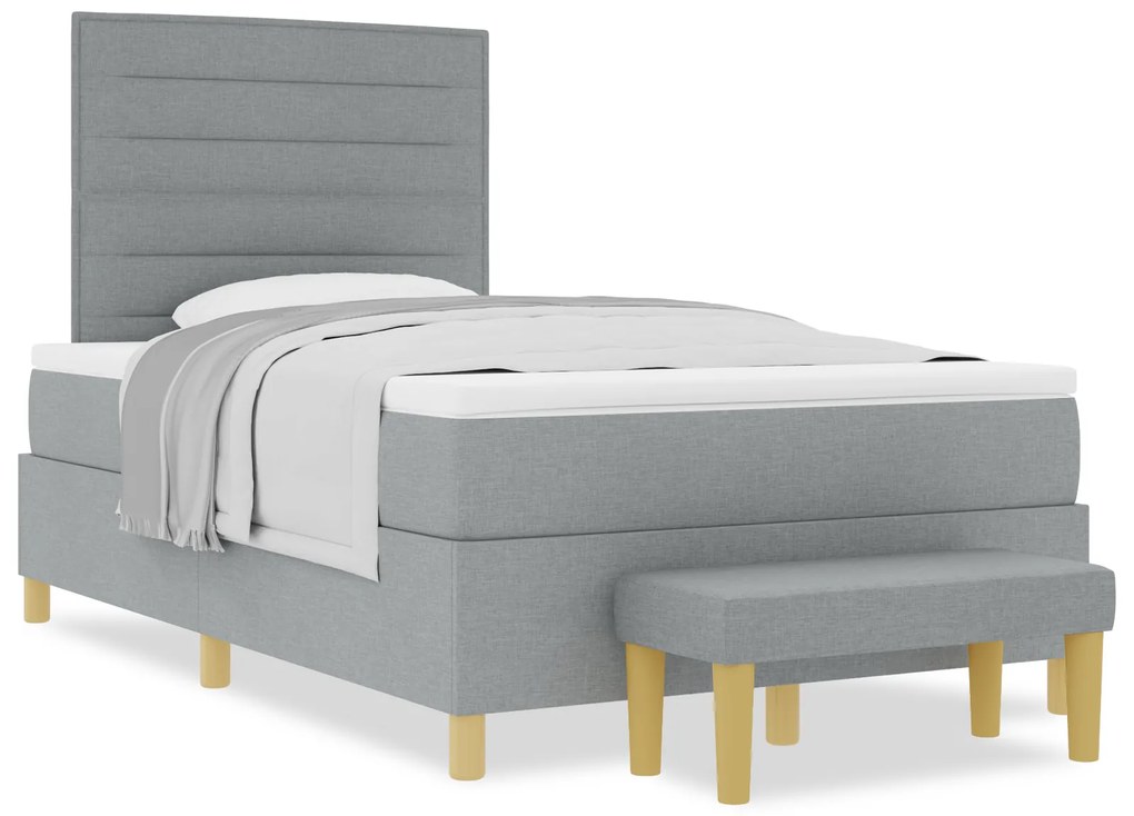 vidaXL Κρεβάτι Box Spring με Στρώμα & Παγκάκι Ανοιχτό Γκρι 120x190 εκ. Υφασμάτινο
