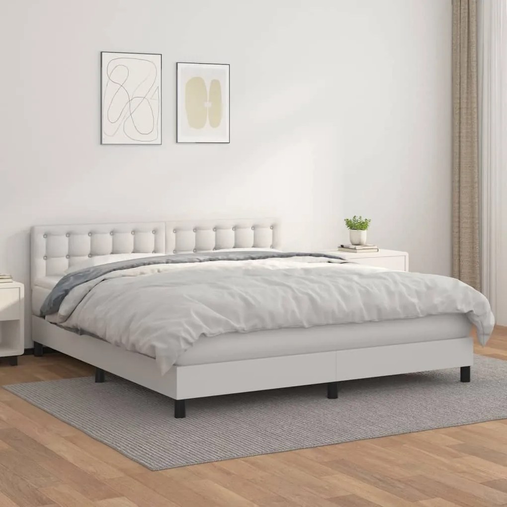 vidaXL Κρεβάτι Boxspring με Στρώμα Λευκό 160x200εκ.από Συνθετικό Δέρμα