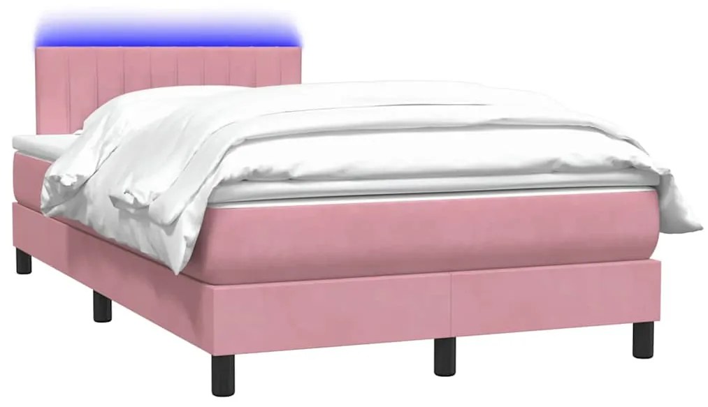 vidaXL Κρεβάτι Boxspring με Στρώμα Ροζ 120x210 εκ. Βελούδινο