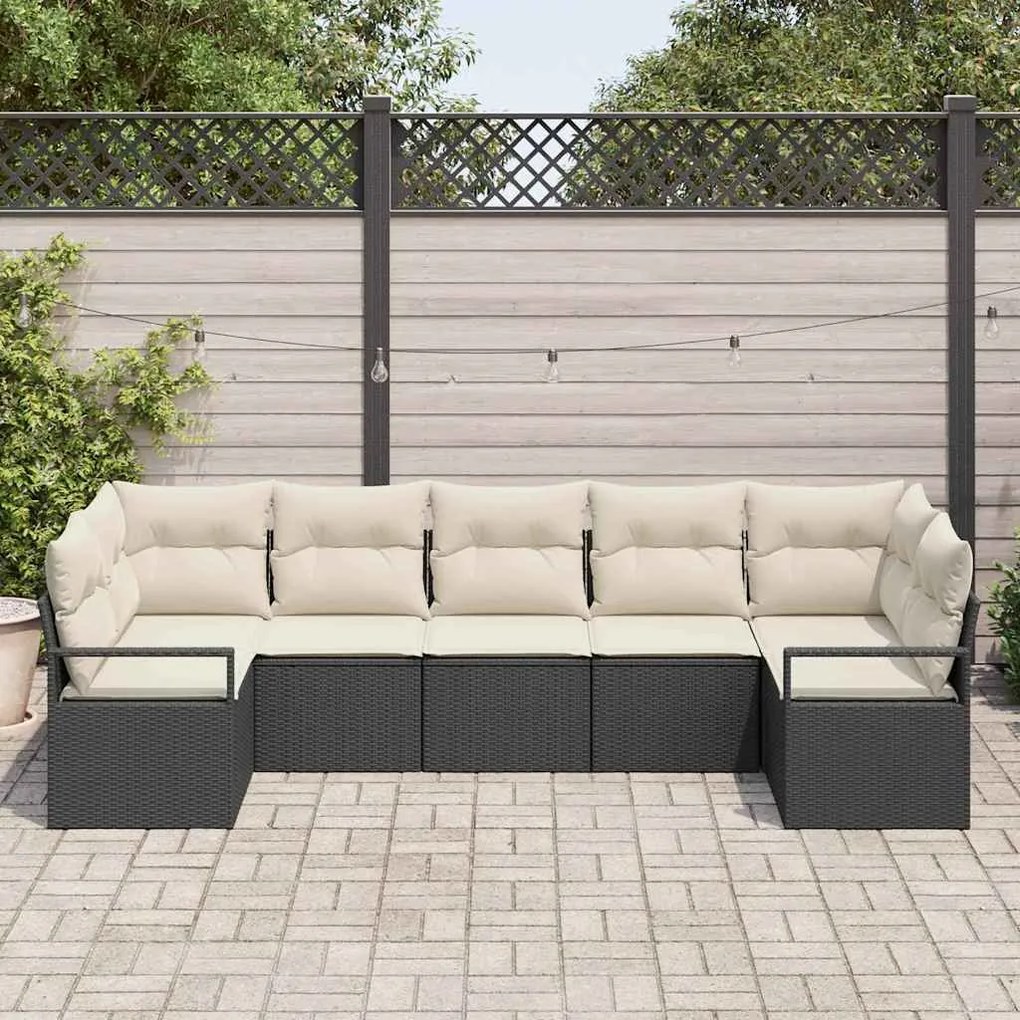 vidaXL Σετ Καναπέ Κήπου 7 pcs Μαύρο, Κρέμα Πολυ rattan, βαμμένο ατσάλι