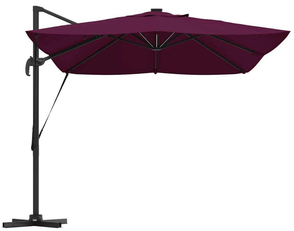 vidaXL Cantilever Roma Parasol με LEDs Μπορντώ 352x251x265 εκ. Αλουμίνιο