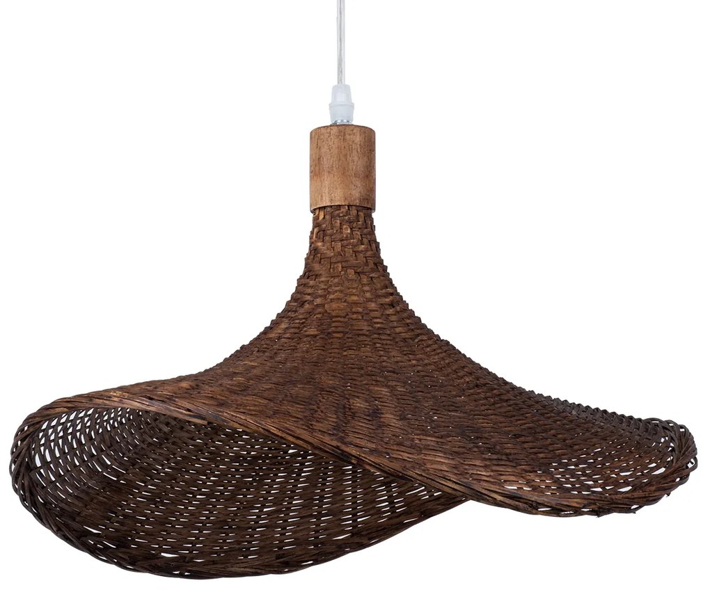 01718 GloboStar®  CUBA 01718 Boho Κρεμαστό Φωτιστικό Ανάρτηση Μονόφωτο 1 x E27 IP20 Καφέ Ξύλο - Μ43 x Π43 x Y30cm