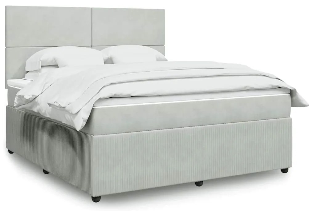 vidaXL Κρεβάτι Boxspring με Στρώμα Ανοιχτό Γκρι 180x200 εκ. Βελούδινο