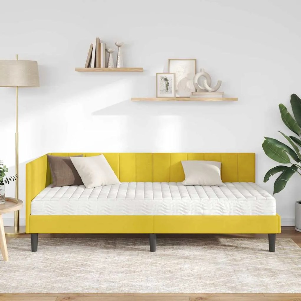 vidaXL Κρεβάτι Γωνίας με στρώμα Κίτρινο 90 x 190 cm Βελούδο