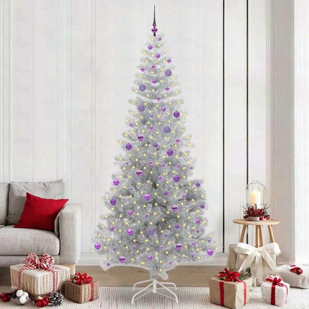 vidaXL Χριστουγεννιάτικο Δέντρο με 300 LED με βάση Ασημί 240 cm PET