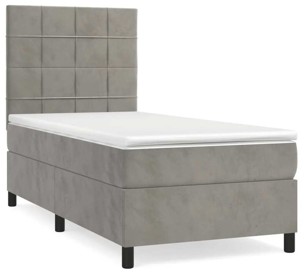 vidaXL Κρεβάτι Boxspring με Στρώμα Ανοιχτό Γκρι 100x200 εκ. Βελούδινο